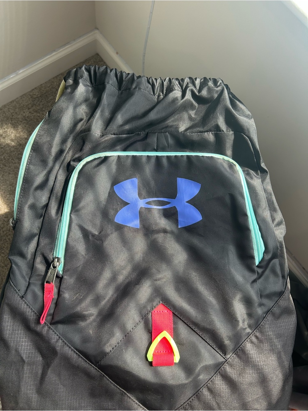 Under Armour Black Backpack with Blue Logo and Neon Accents - Picture 2 of 2